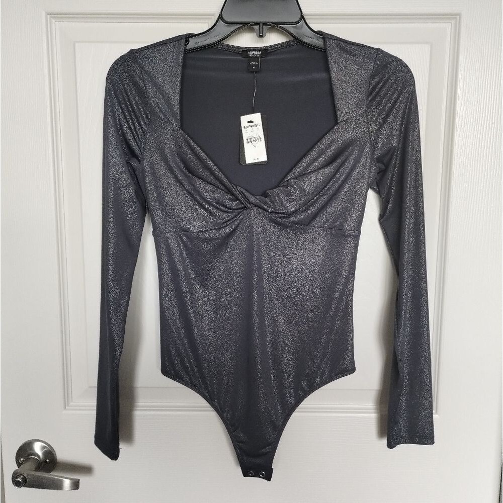 Express Body Contour Metallic Twist Front Thong Bodysuit Size XS NWT